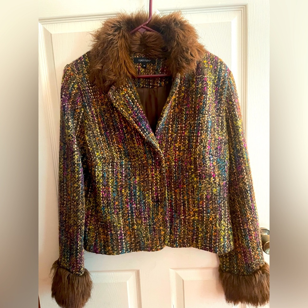 Karen Kane Multicolor Tweed Jacket with Faux Fur Trim